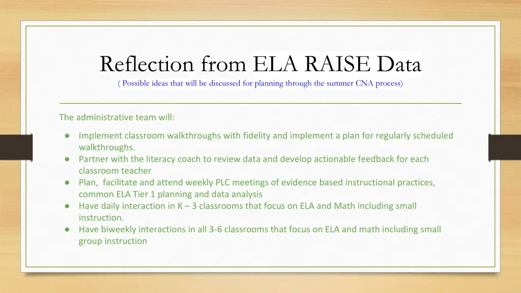 reflection from ela raise data possible ideas