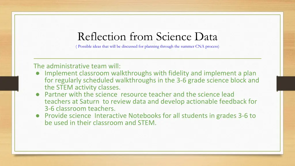 reflection from science data possible ideas that