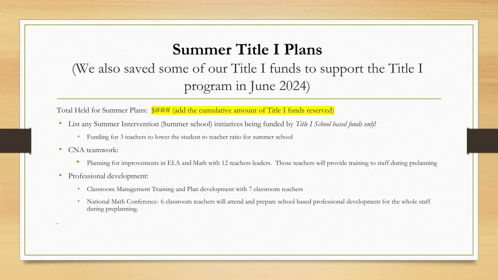 summer title i plans