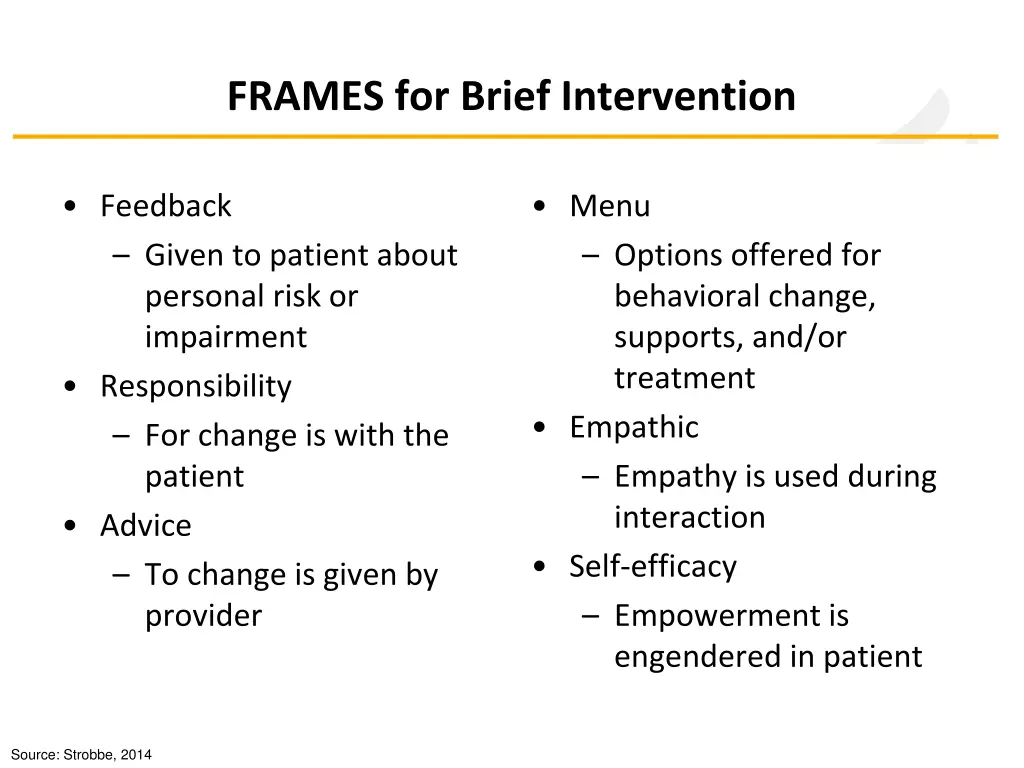 frames for brief intervention
