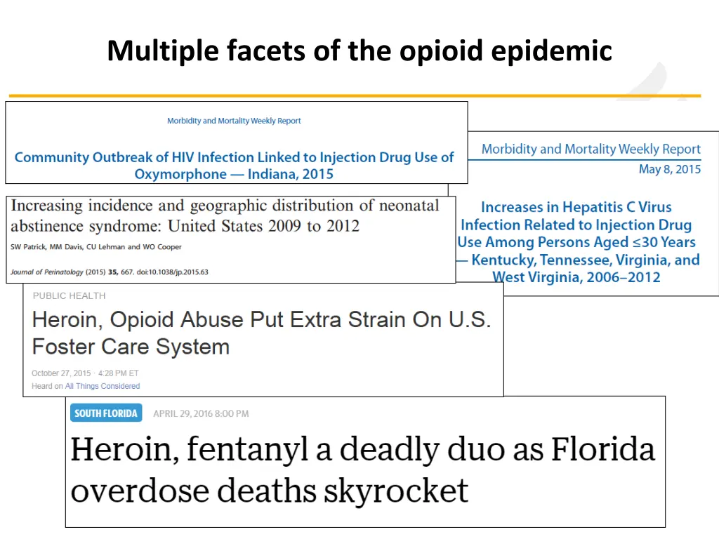 multiple facets of the opioid epidemic