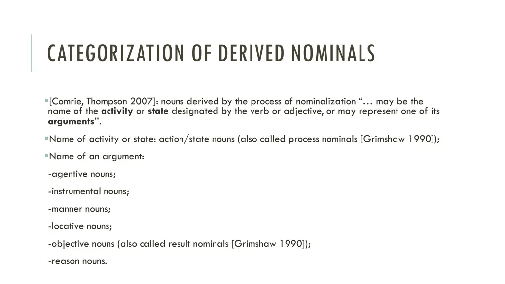 categorization of derived nominals
