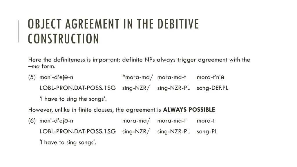 object agreement in the debitive construction