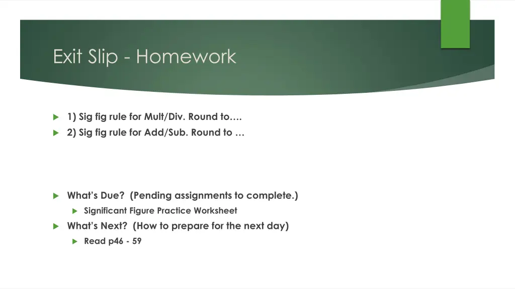 exit slip homework