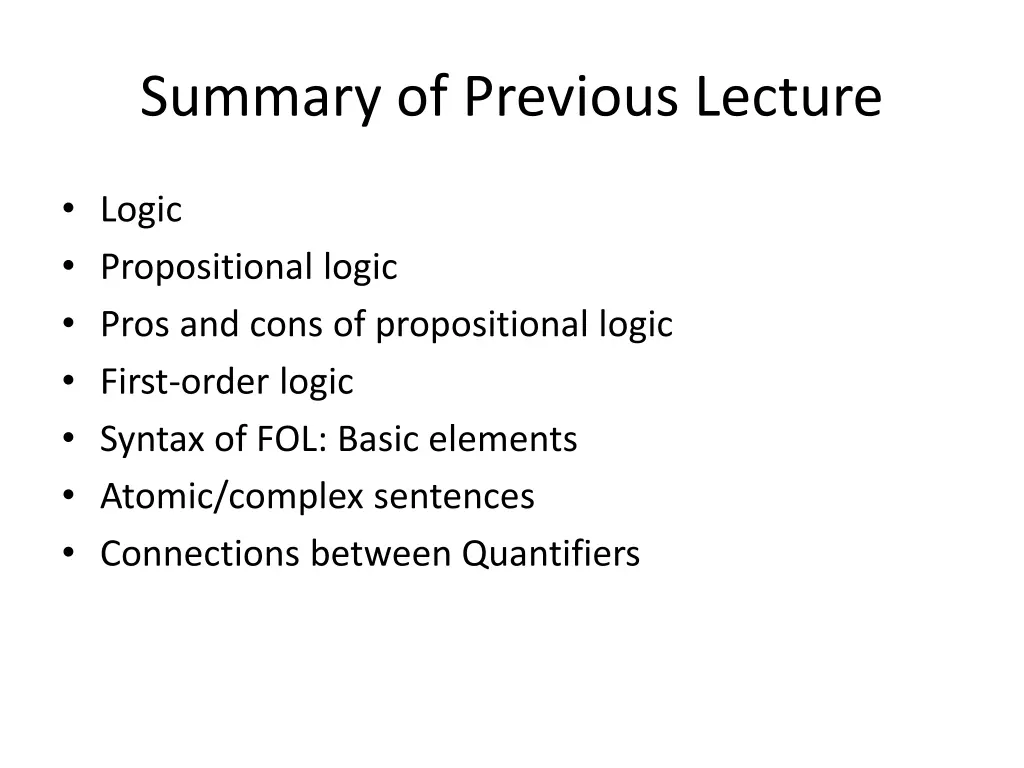 summary of previous lecture