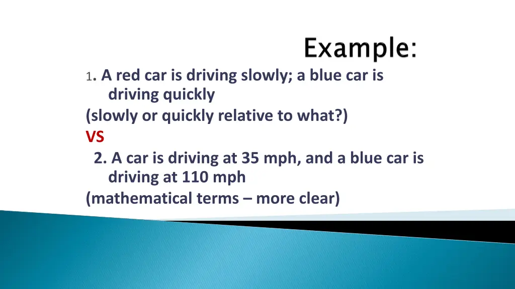 1 a red car is driving slowly a blue