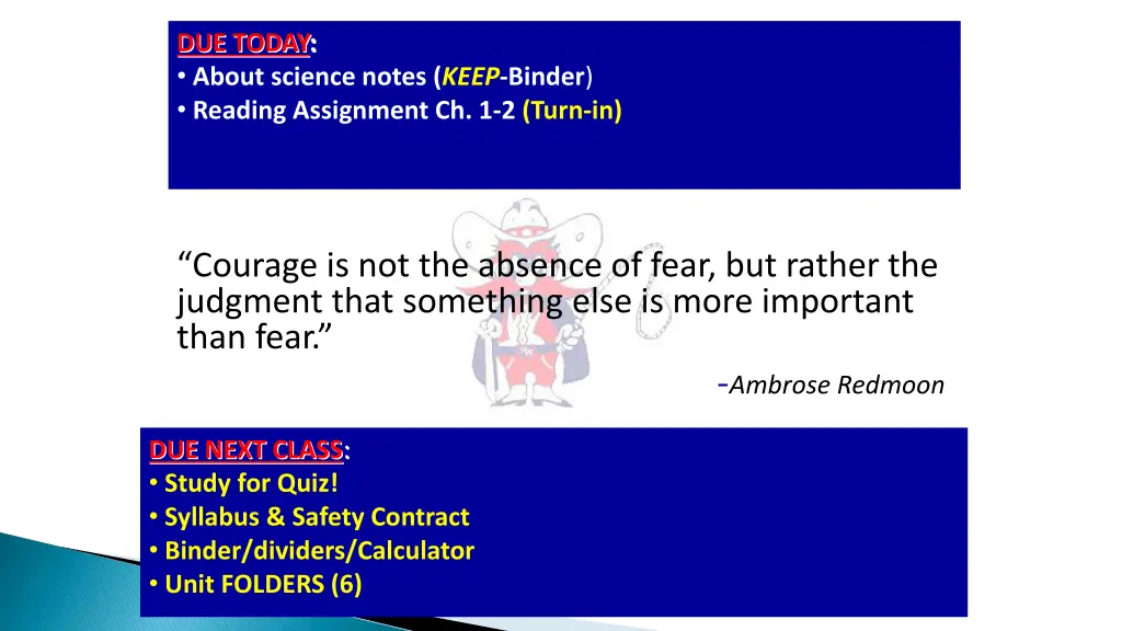 due today about science notes keep binder reading