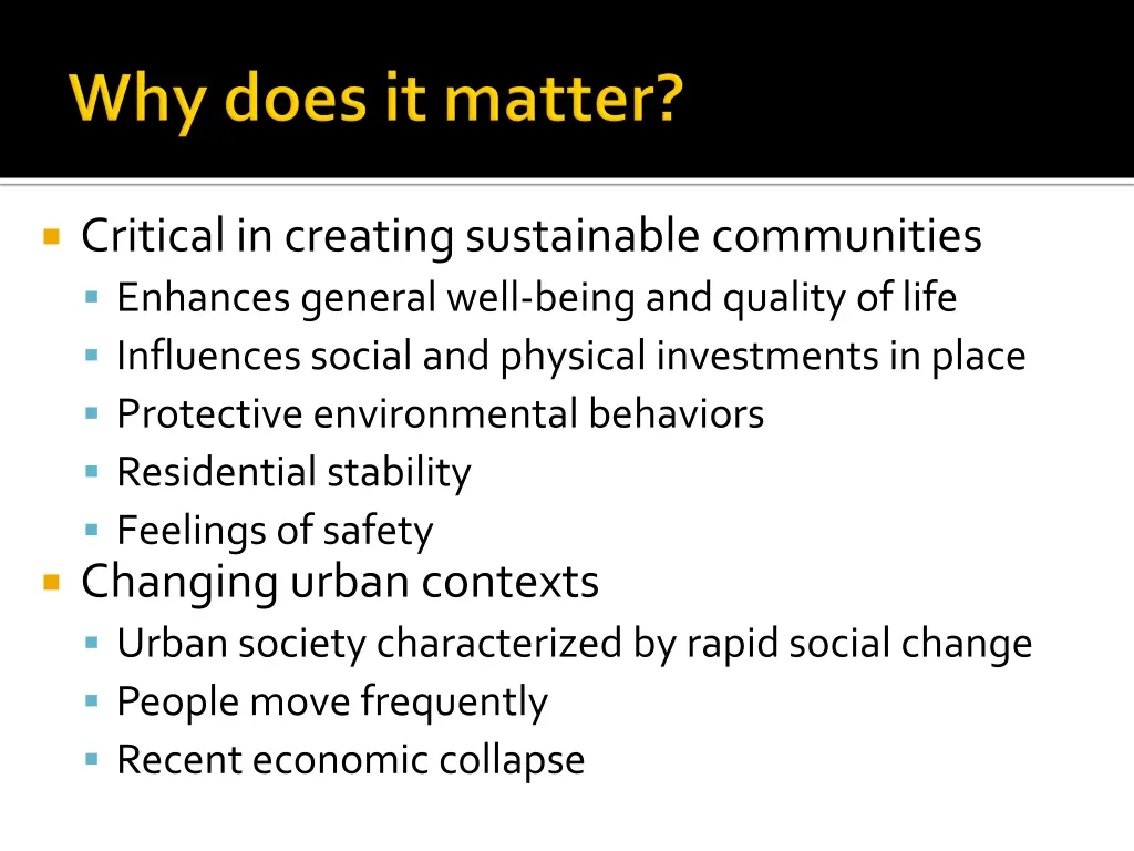 critical in creating sustainable communities