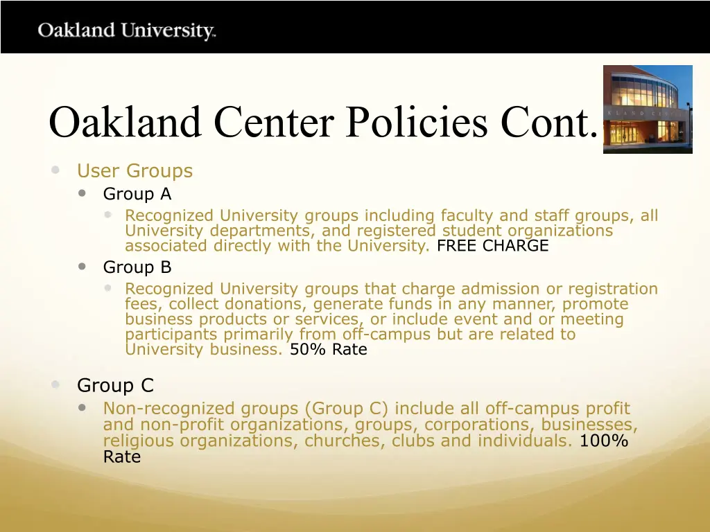 oakland center policies cont