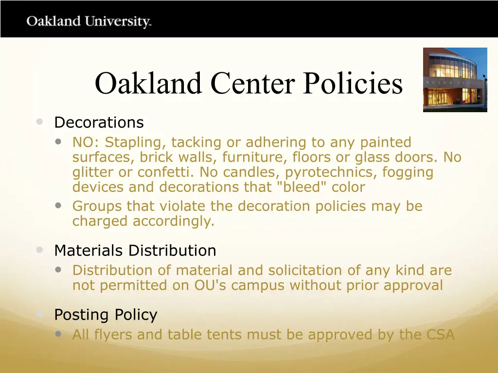 oakland center policies