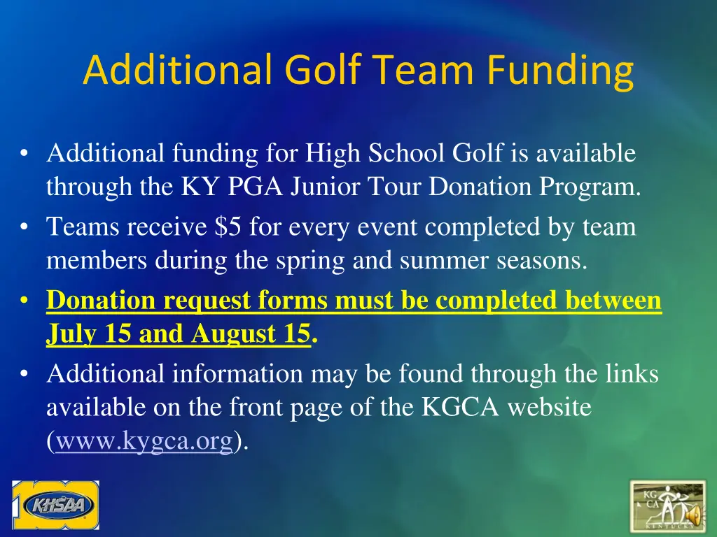 additional golf team funding
