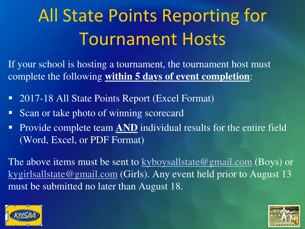 all state points reporting for tournament hosts