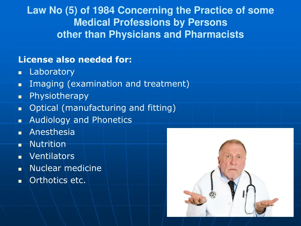 law no 5 of 1984 concerning the practice of some