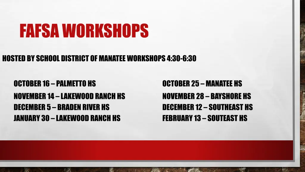 fafsa workshops