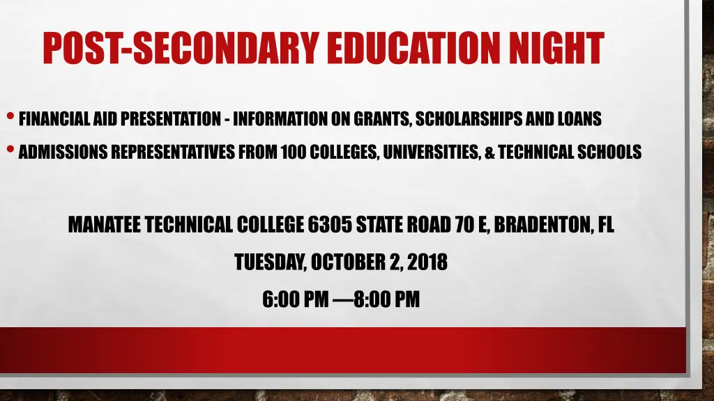 post secondary education night