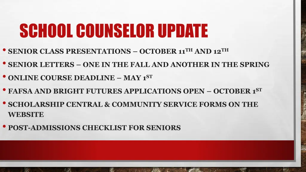 school counselor update senior class