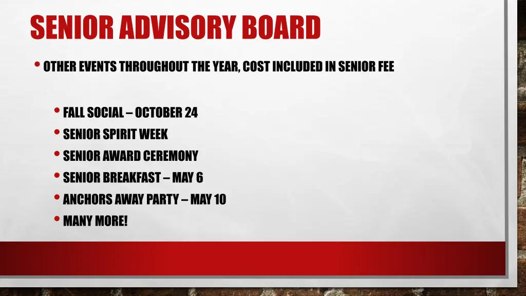 senior advisory board other events throughout
