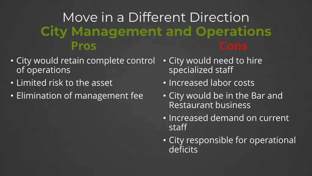 move in a different direction city management