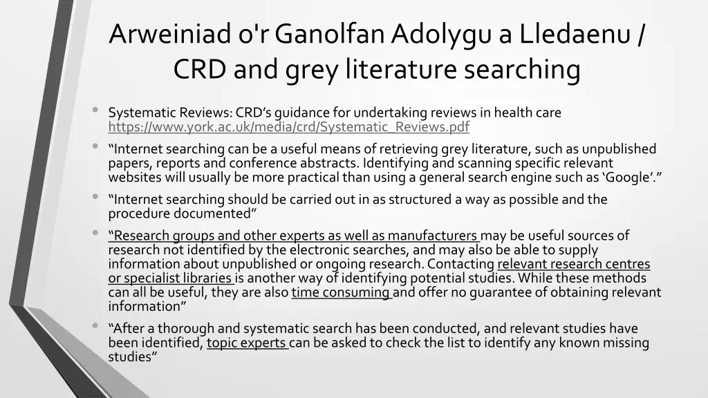 arweiniad o r ganolfan adolygu a lledaenu