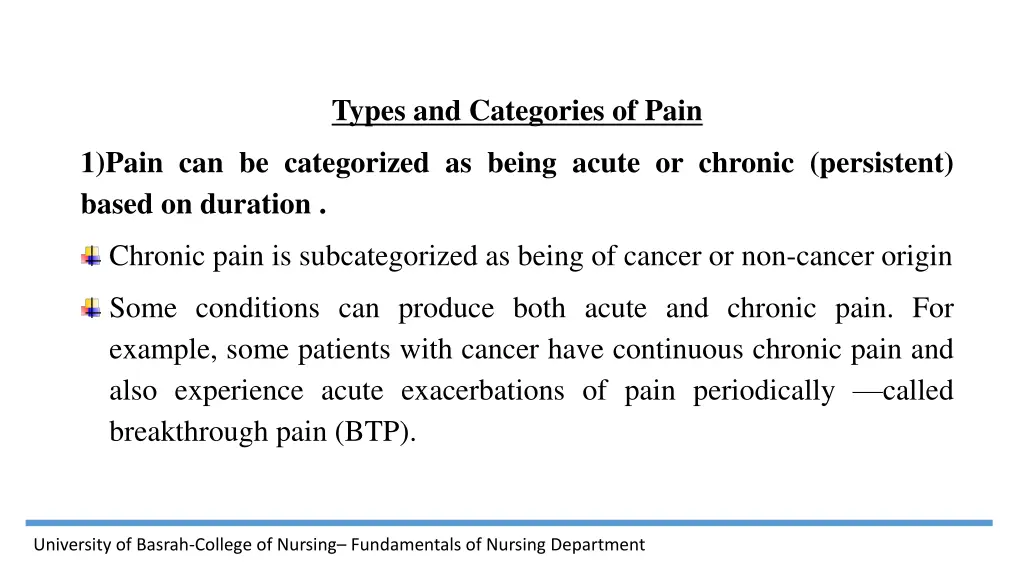 types and categories of pain