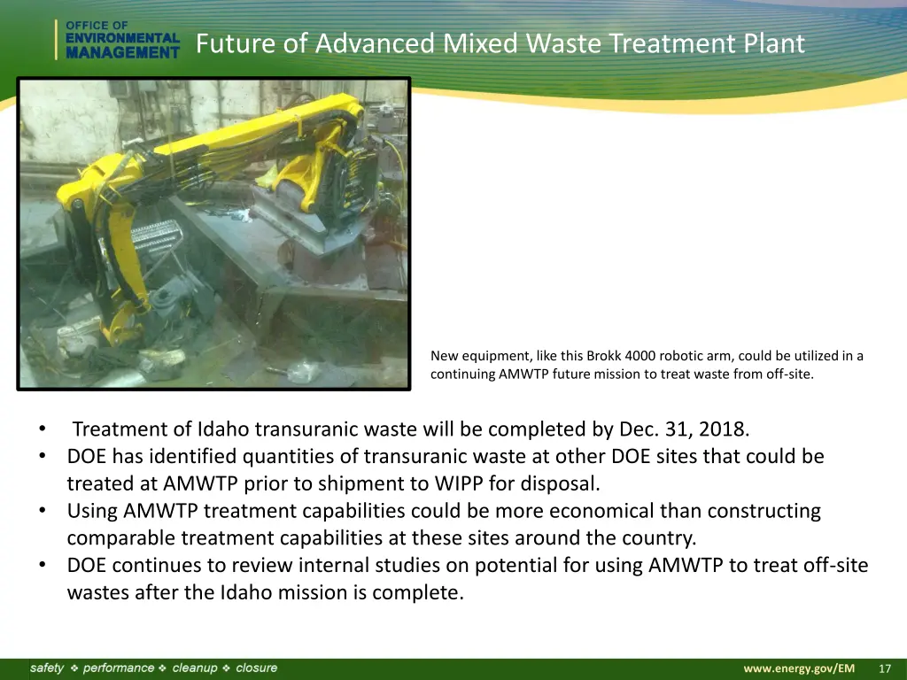 future of advanced mixed waste treatment plant