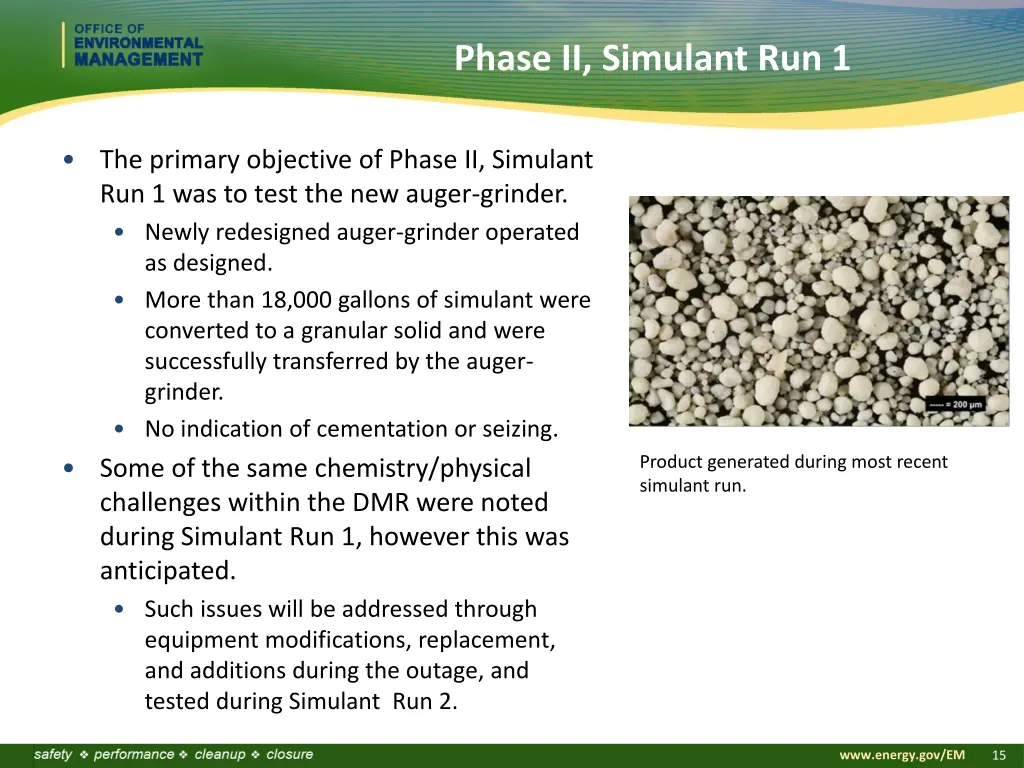 phase ii simulant run 1