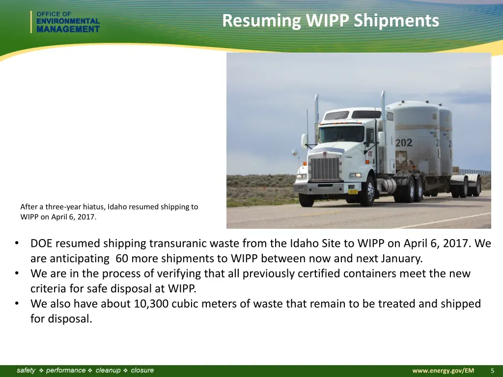 resuming wipp shipments