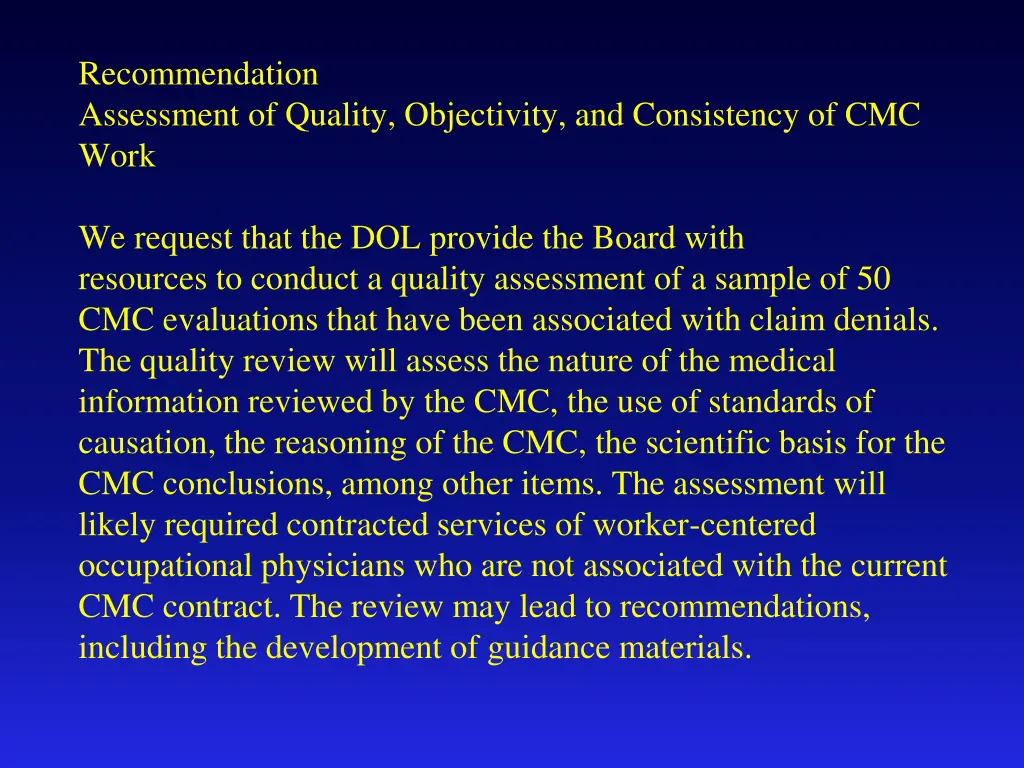 recommendation assessment of quality objectivity