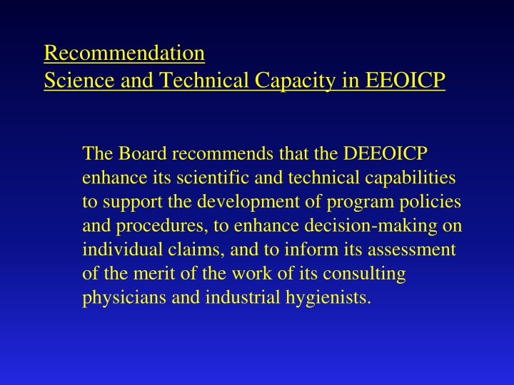 recommendation science and technical capacity