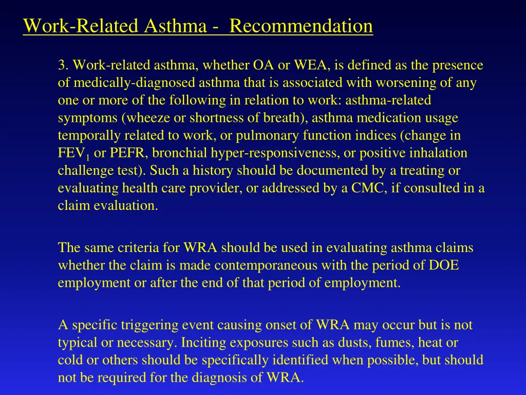 work related asthma recommendation 2