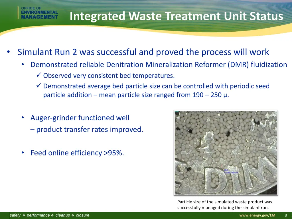 integrated waste treatment unit status