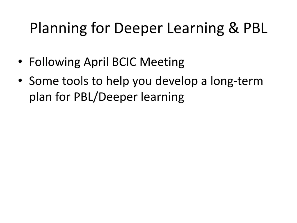 planning for deeper learning pbl
