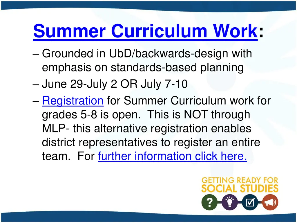 summer curriculum work grounded in ubd backwards