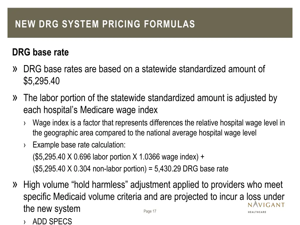 new drg system pricing formulas 1