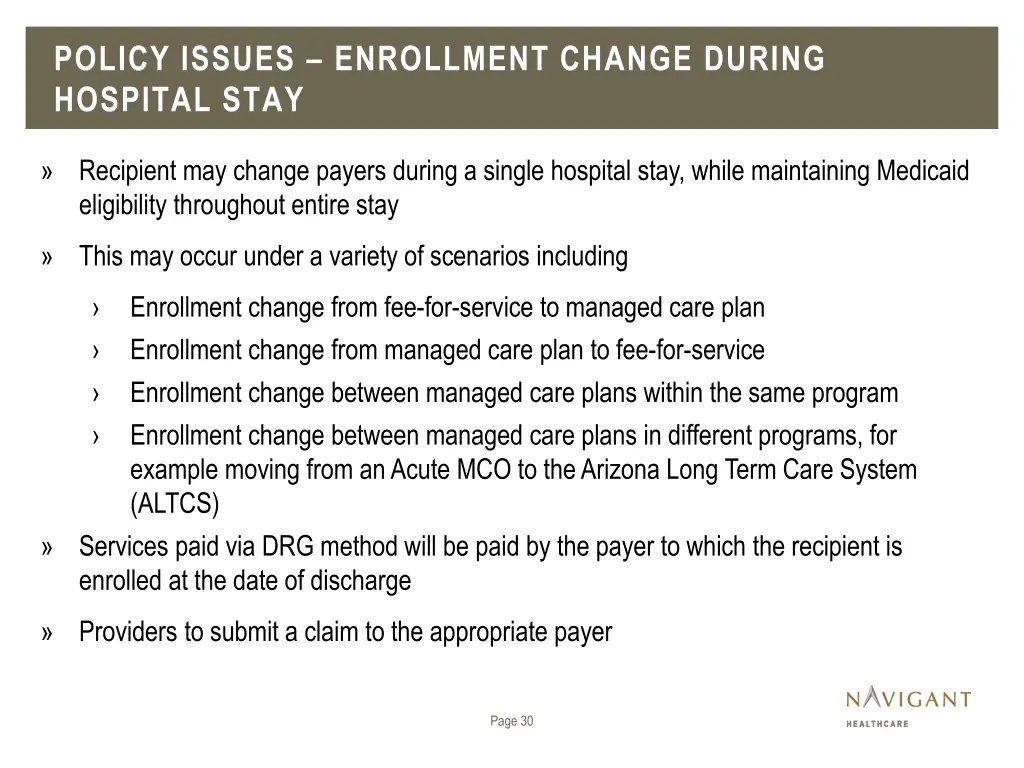 policy issues enrollment change during hospital