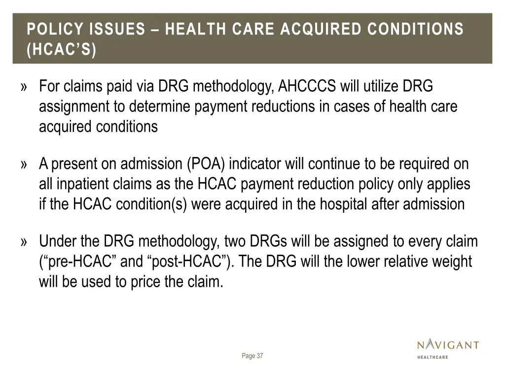 policy issues health care acquired conditions