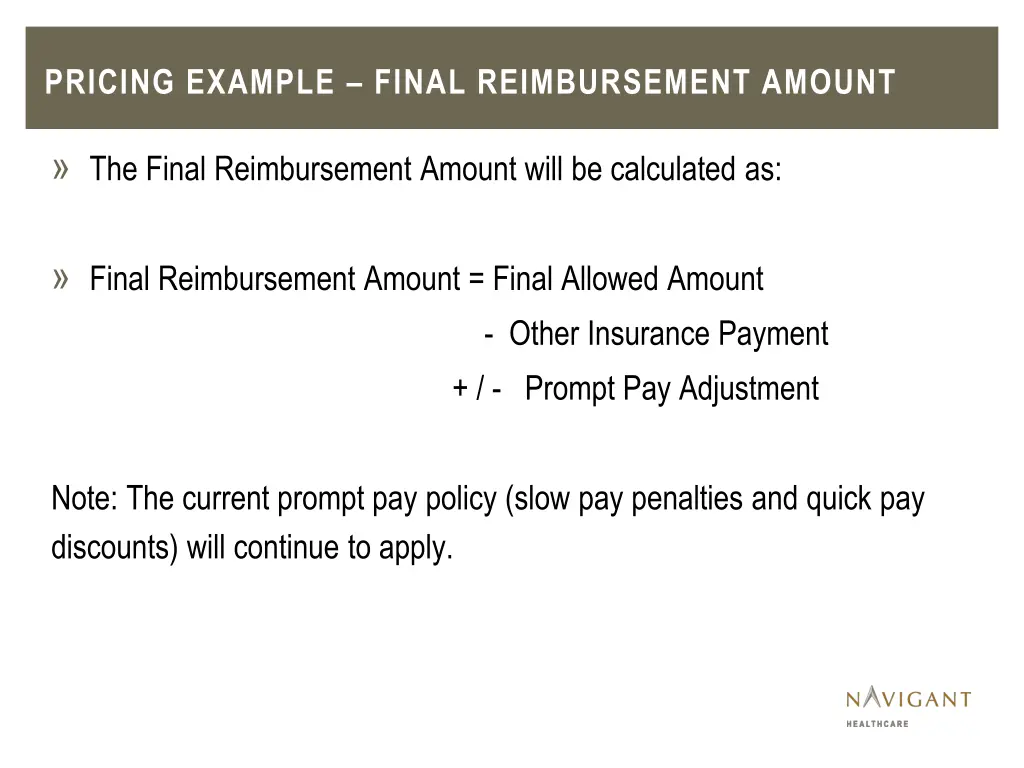 pricing example final reimbursement amount