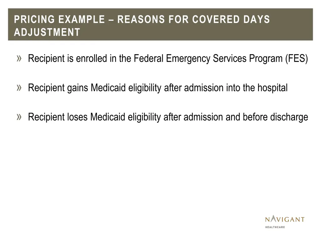 pricing example reasons for covered days