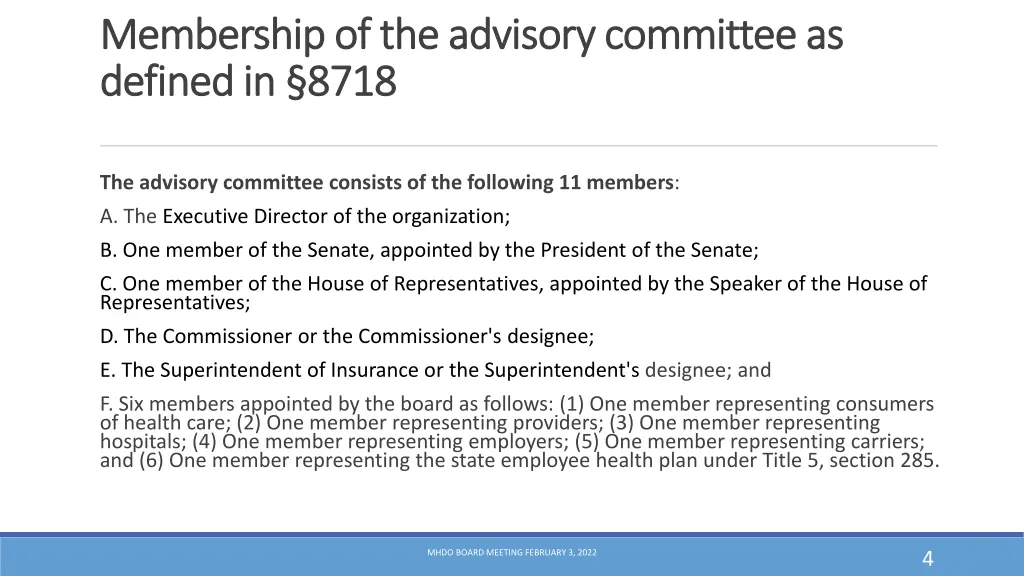 membership of the advisory committee