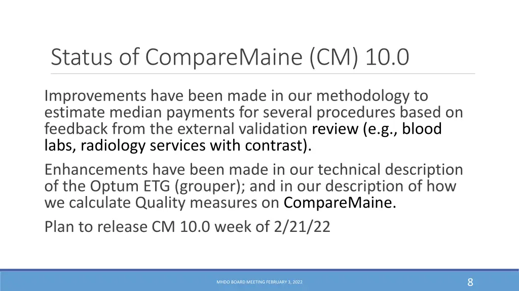 status of comparemaine cm 10 0