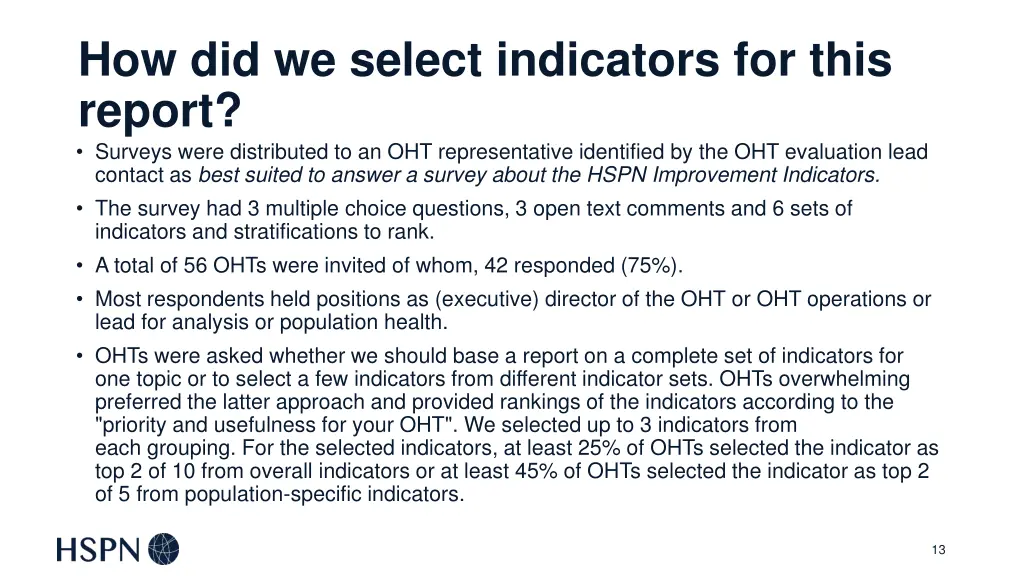 how did we select indicators for this report