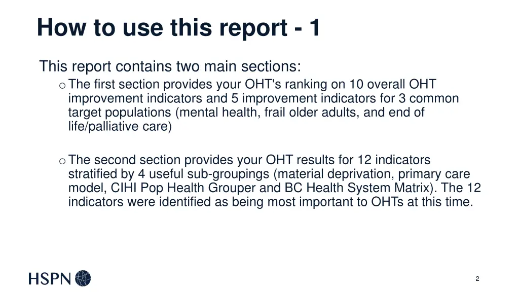 how to use this report 1