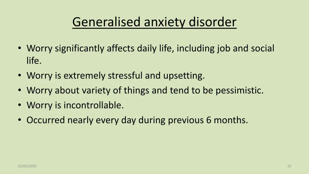 generalised anxiety disorder