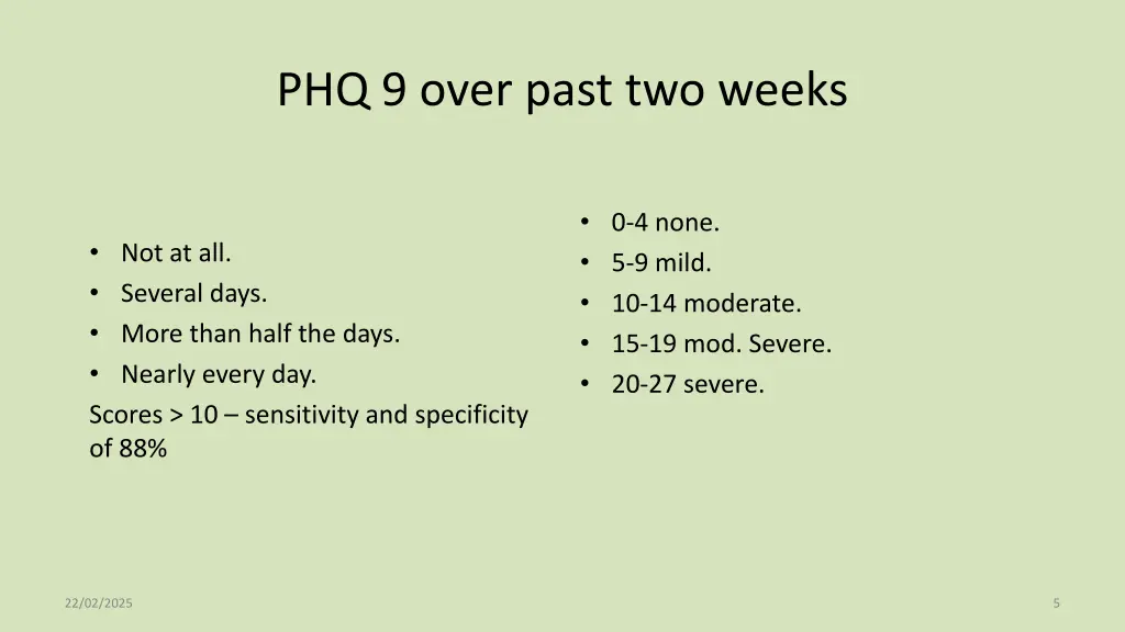 phq 9 over past two weeks
