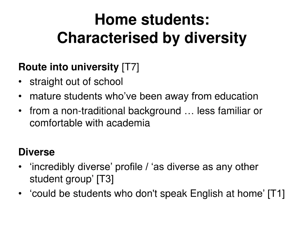 home students characterised by diversity