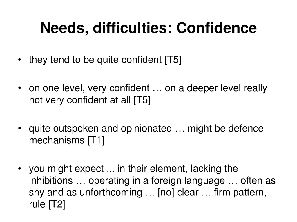 needs difficulties confidence