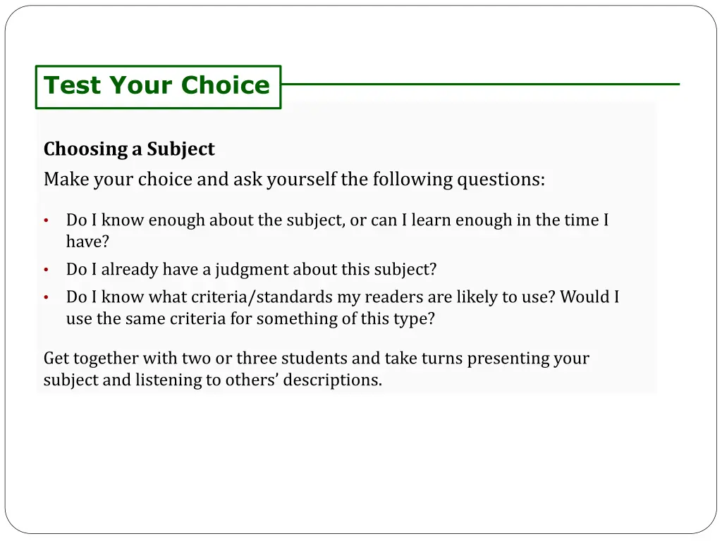 test your choice