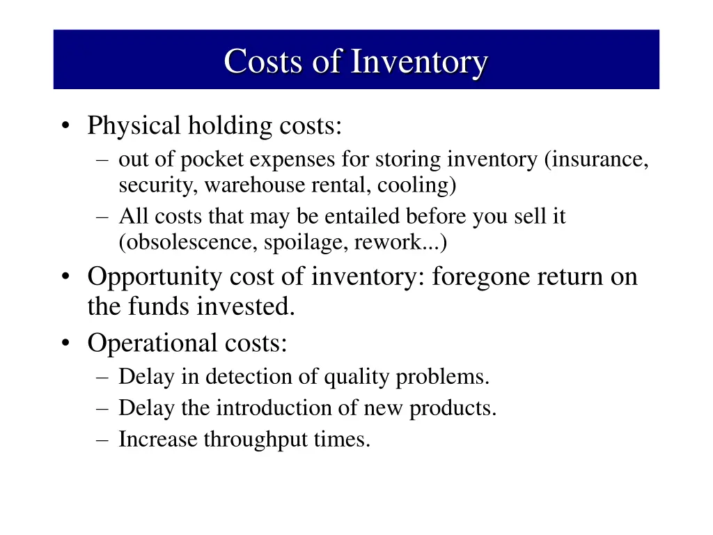 costs of inventory
