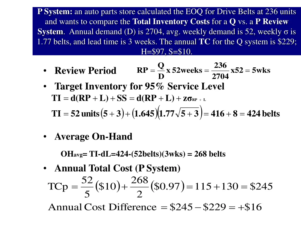 p system an auto parts store calculated