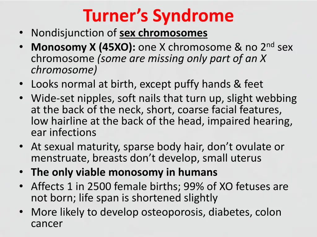 turner s syndrome nondisjunction